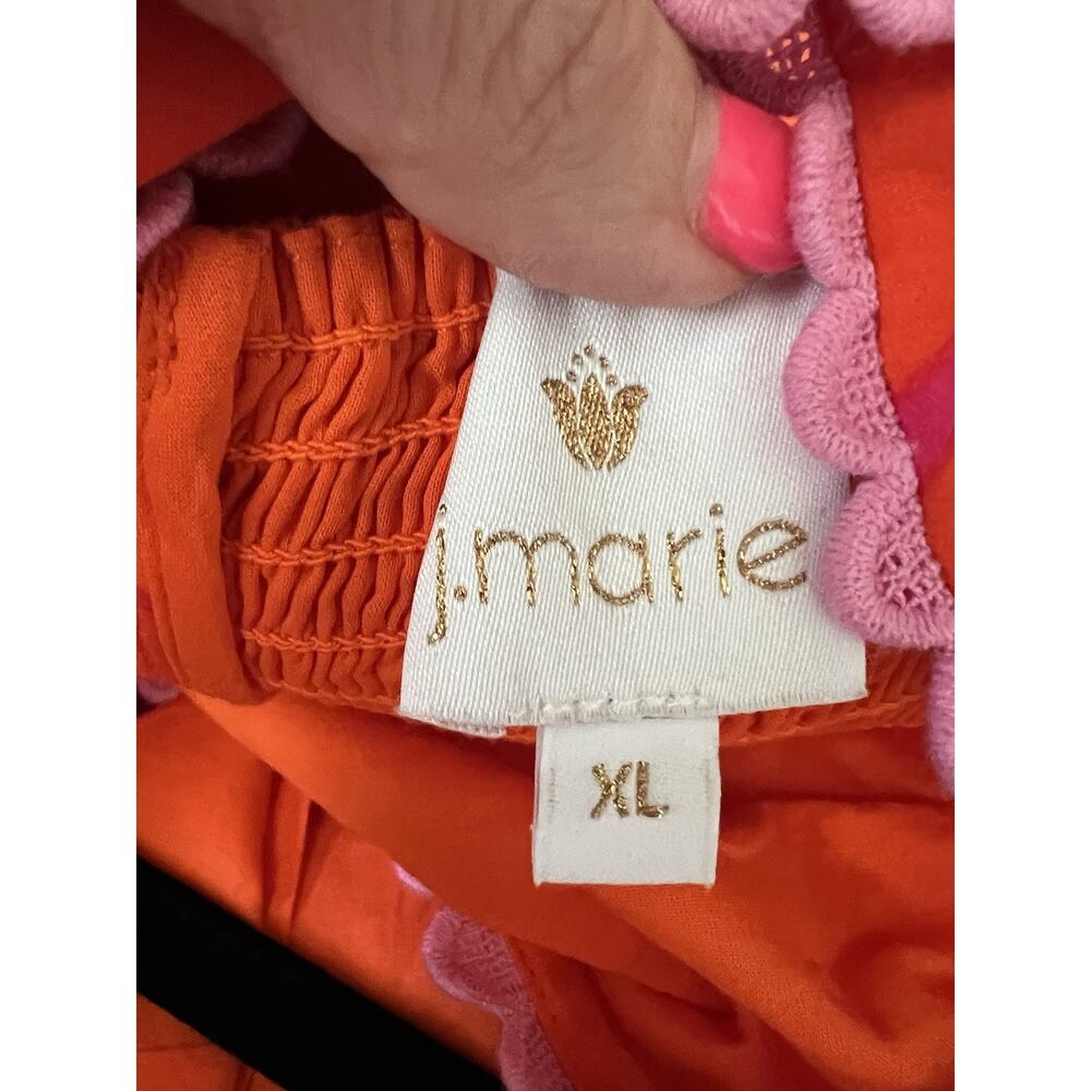 J. MARIE Lizzie Tropical Orange Pink Floral Ric Rac Cross Halter Midi Dress XL - Picture 11 of 15